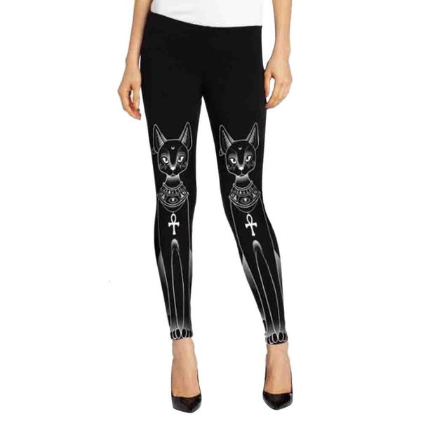 

women plus size leggings egyptian cat kawaii print skinny workout fitness long trousers panties elastic waist sporting leggins, Black