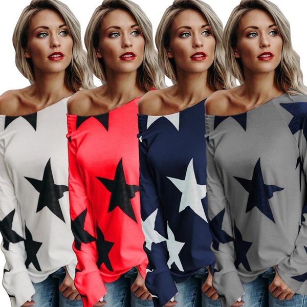 

star tshirt long sleeve summer autumn casual women t shirts o-neck tee women plus size 3xl, White