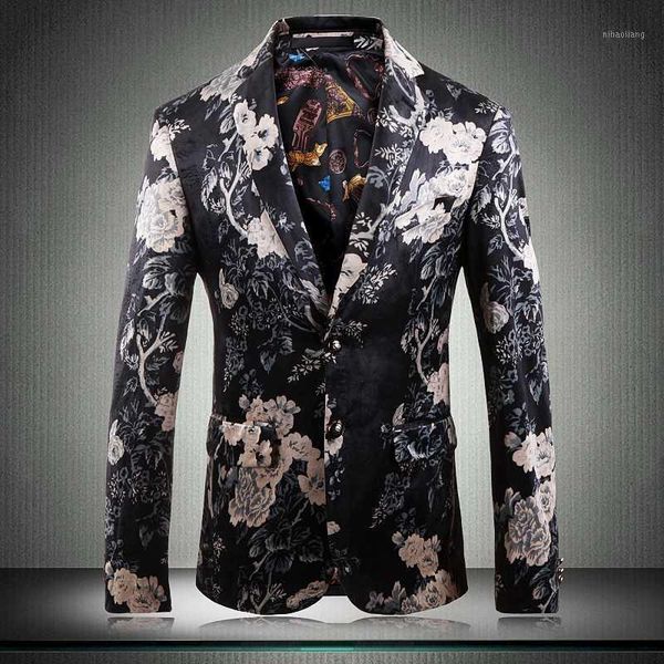 

men's suits & blazers men party suit jacket roses 2021 fashion floral print plus size 5xl long sleeve slim fit blazers1, White;black
