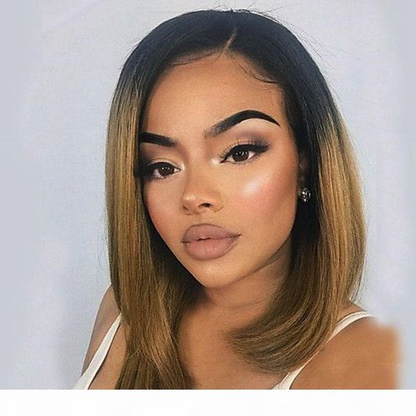 

full lace wig brazilian short bob ombre lace front human hair wigs with baby hair blonde short 360 lace frontal wigs bleached knots, Black