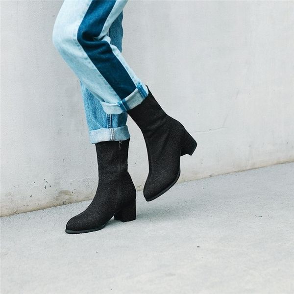 

discount luxury bootsymechic europa fashion elegant red grey high heels stretch socks boots women's shoes winter large, Black