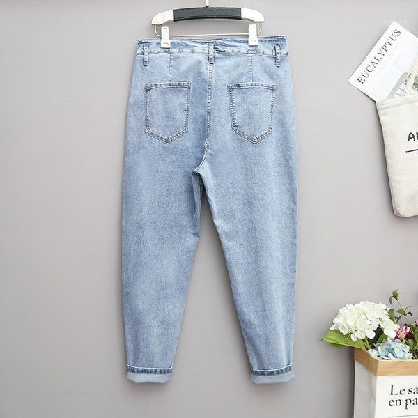 

spring summer women high waist jeans plus size 5xl 2020 new loose harem pants trousers women stretch vintage cotton denim pants1, Blue