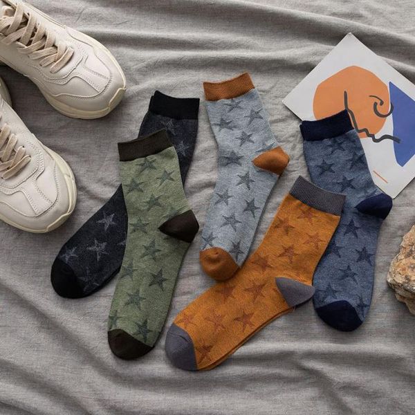 

men's socks 5 pairs lot cotton men high cew star soft funny casual fashion colorful male hosiery size 39-45, Black