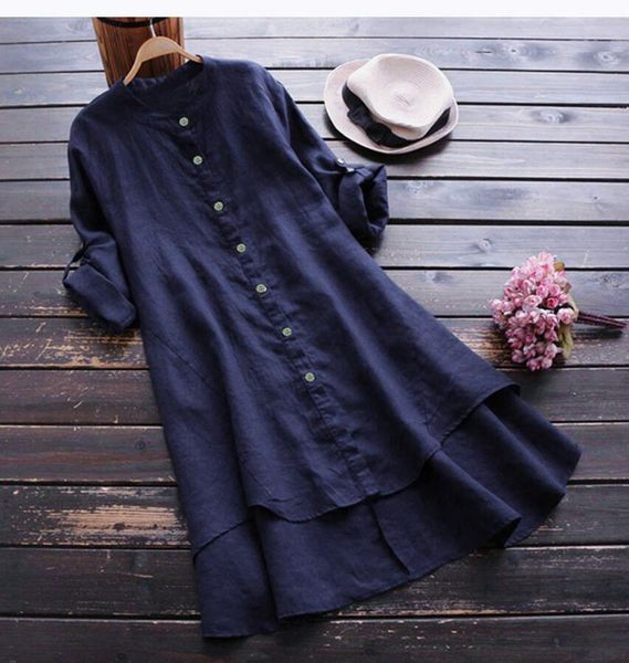 

women summer dress loose dress linen solid button long sleeve v neck casual button beach dresses ladies party dresses, Black;gray