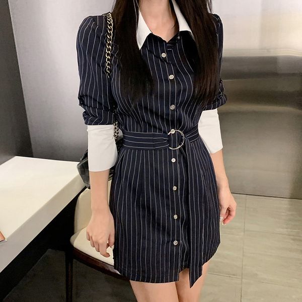 

2021 office lady women femal spring long sleeve striped shirt mini elegant party new 4ya4, Black;gray