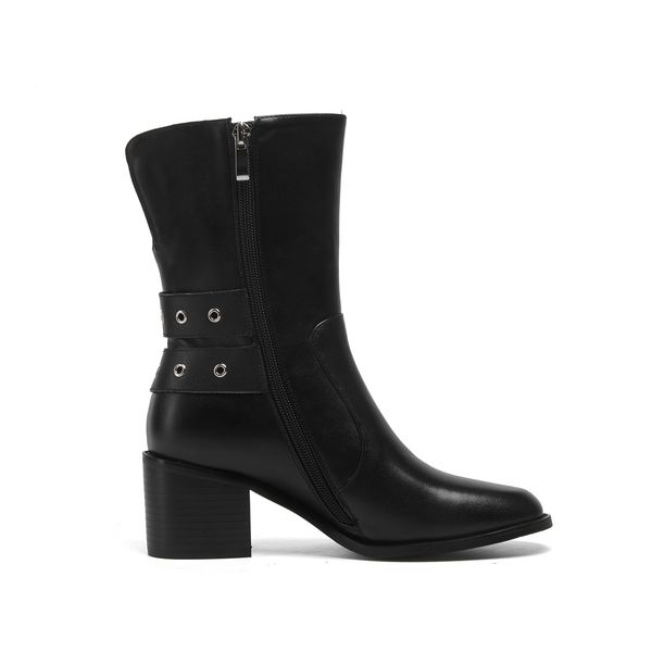 

winter 2021 women's velvet double-fly buckles short in upper boots for women 4o8w, Black