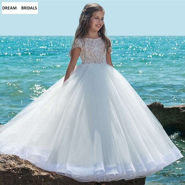 

ball gown elegant flower girl dresses for weddings floor length first communion dresses for girls cap sleeve lace pageant dress, Red;yellow