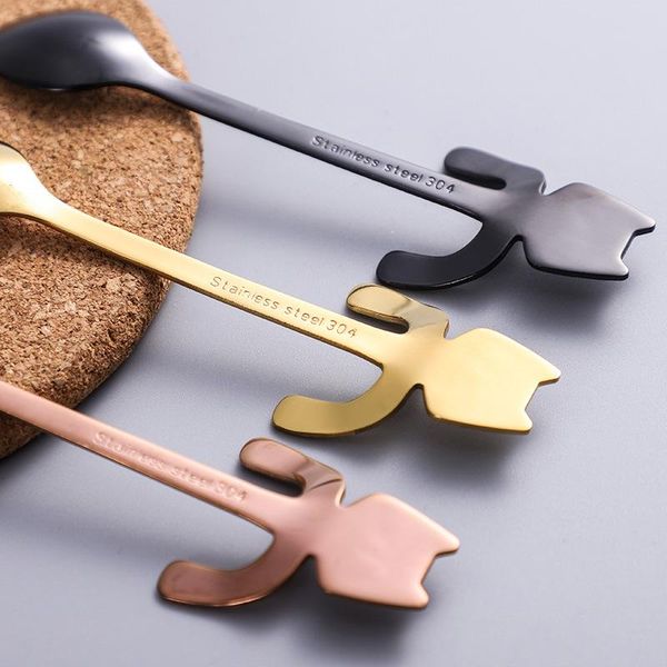 

1pc stainless steel coffee spoon cartoon cat hanging cup coffee spoon cup teaspoo multiple colors household cute mug tea spoon h sqciul