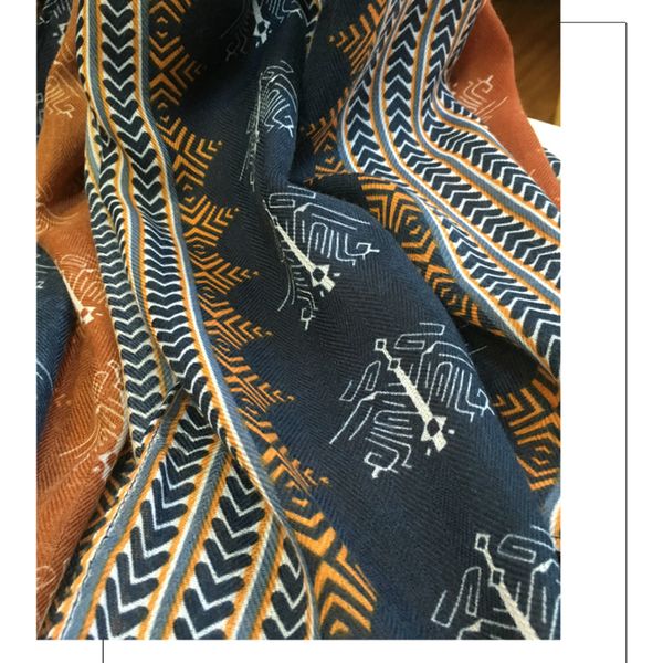 

marte&joven retro geometric printing warm scarf shawls for women fashion tassels brown long wraps ladies spring autumn pashmina 201006, Blue;gray