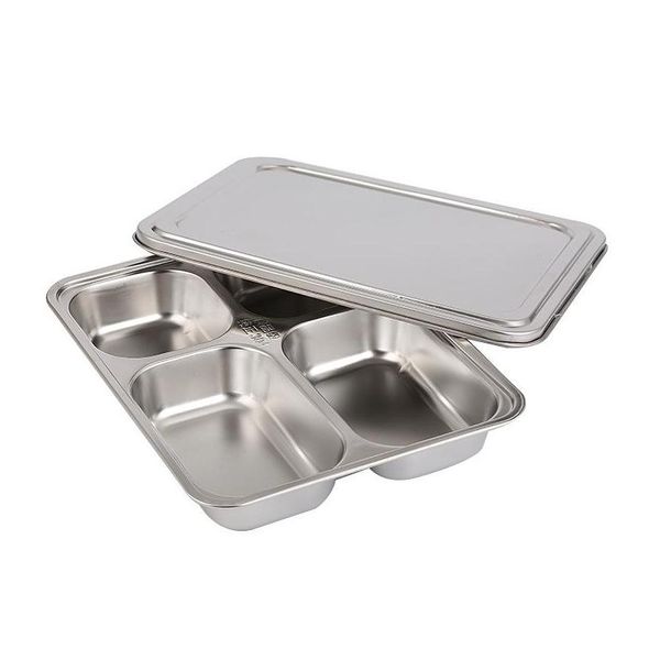 

heavy duty stainless steel rectangle dinner plate 5 sections divided mess trays for kids lunch, camping, events & every day use