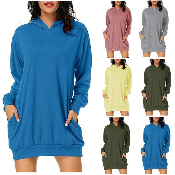 

women's long-sleeved pocket pullover dress waist sweatshirt solid autumn winter women's long-sleeved dress, Black;gray