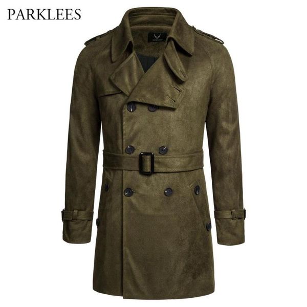 

suede trenchcoat men classic british style mens trench coat jacket double breasted long outwear windbreaker belt blends coats, Tan;black