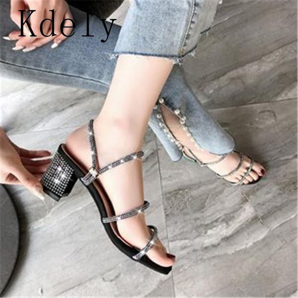 

women summer sandals shoes square heels rhinestone gladiator sandals for women black silver casual slippers plus size 40