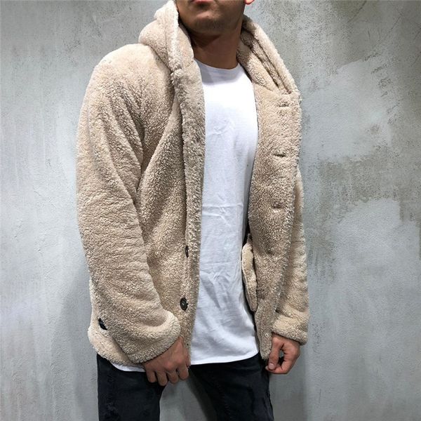 

luxury men's sweater warm hooded sweater coat jacket men's autumn winter casual loose double-sided plush men's sweater coat t, White;black