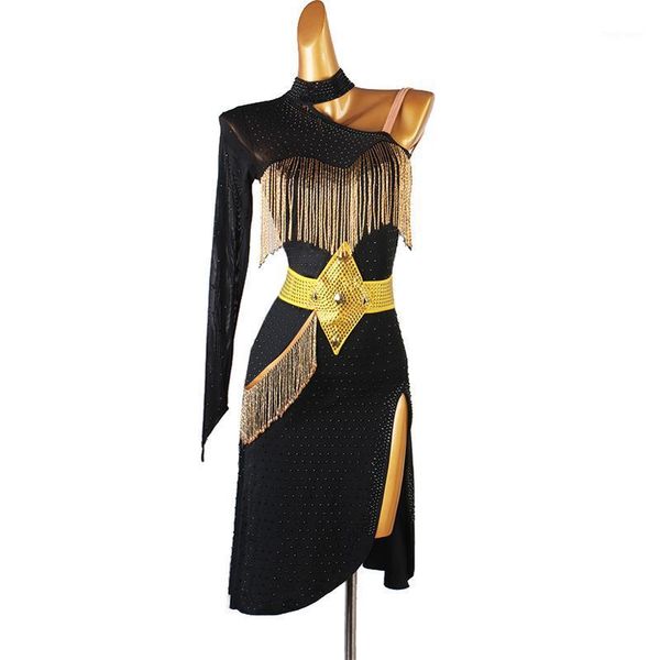 

new latin dance dress latin skirt competition dress costumes performing sparkly rhinestones customize children1, Black;red