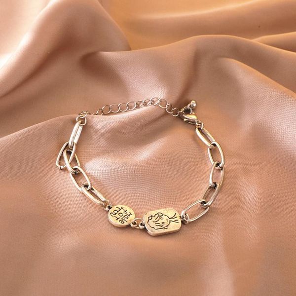 

charm bracelets cute cartoon people head portrait bracelet women punk metal chain geometry letters hip-hop rock children jewelry accessories, Golden;silver