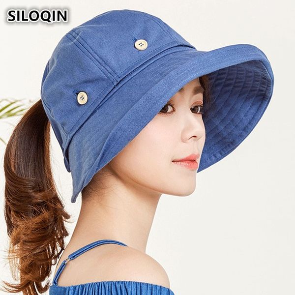 

siloqin summer women's hat 2020 new style removable big brim sun hat uv resistant cloth beach hats for women, Blue;gray