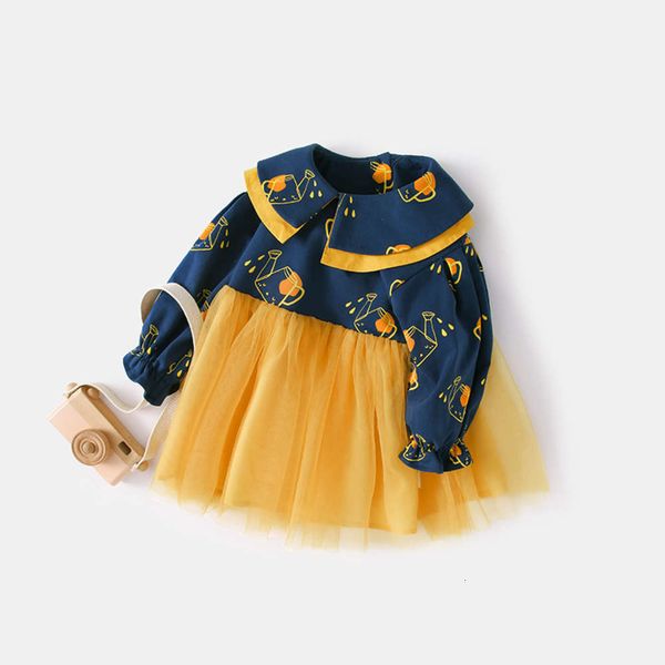 

baby amila children's 2021 princs new spring and autumn girls gauze foreign sle drs, Red;yellow