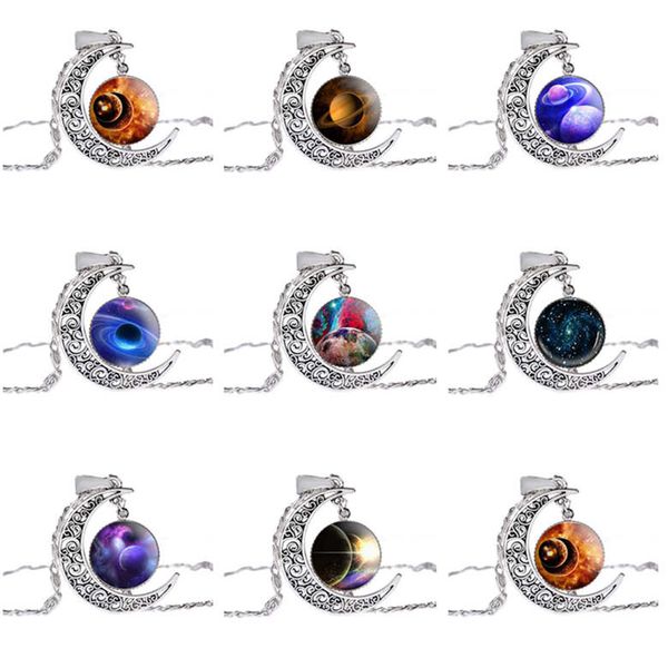 

men's and women's star sky moon pendant sweater chain time gem glass necklace gsfn205 (with chain) mix order 20 pieces a lot, Silver