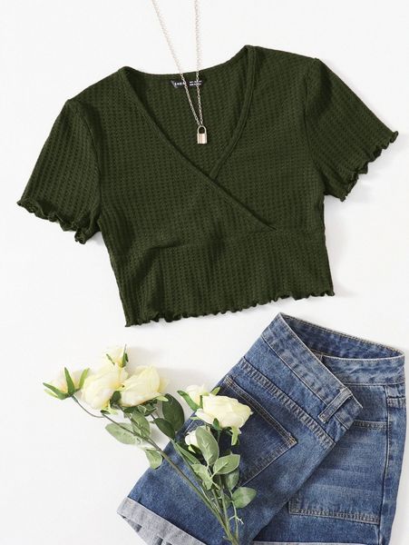 

surplice neck lettuce trim tee e4xu#, White