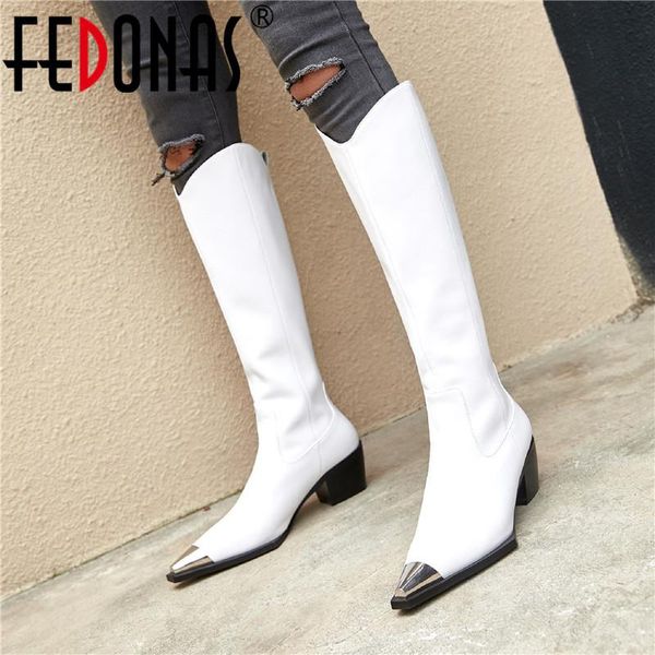 

fedonas 2020 classic booties woman high boots fall winter genuine leather knee high boots working office shoes for women, Black