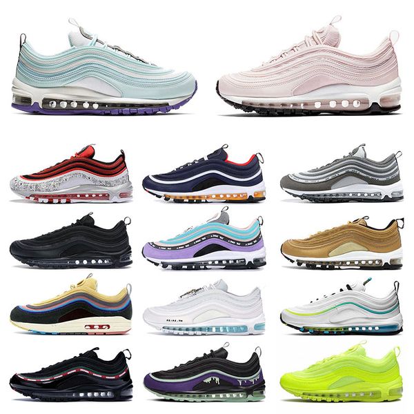 

97 men women running shoes mschf x inri jesus sean wotherspoon triple black off trainers athletic undefeated 97s og sports sneakers, White;red