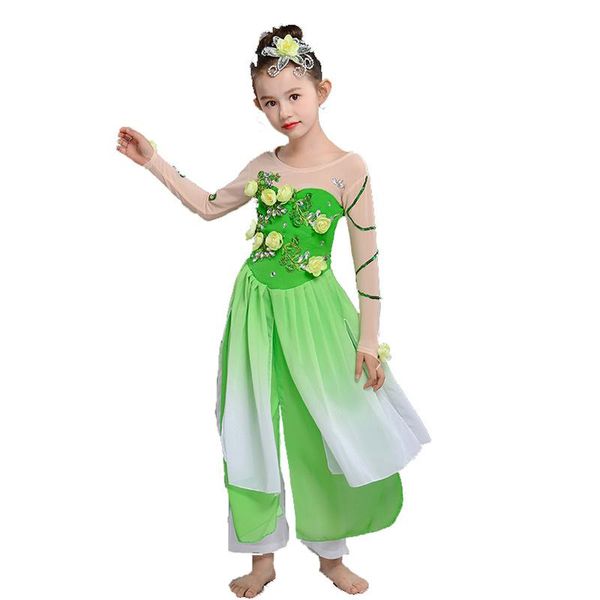 

chinese folk dance children's classical dance performance costumes jasmine girls perform yangko folk costumes, Black;red