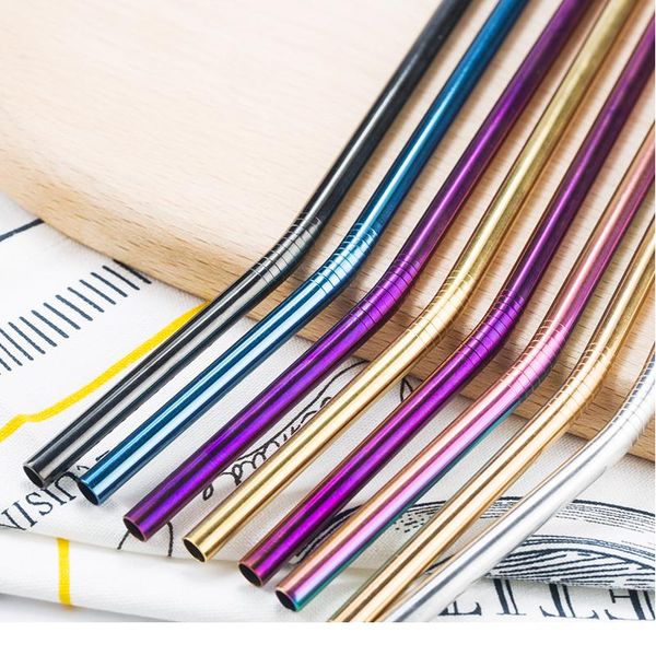

14 pcs metal reusable 304 stainless steel straws straight bent drinking straw with case cleaning brush set party bar a bbysgd