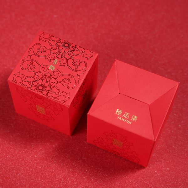 

chinese red double happiness candy box kraft paper square chocolate box wedding party favor decoration