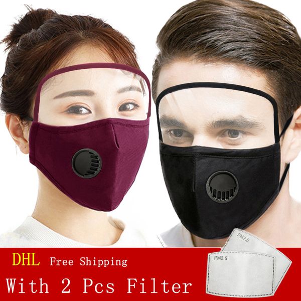 

2 in 1 fashion breathing valve face mask with 2 pcs pm2.5 filter cotton masks dust and smog reusable protective masks