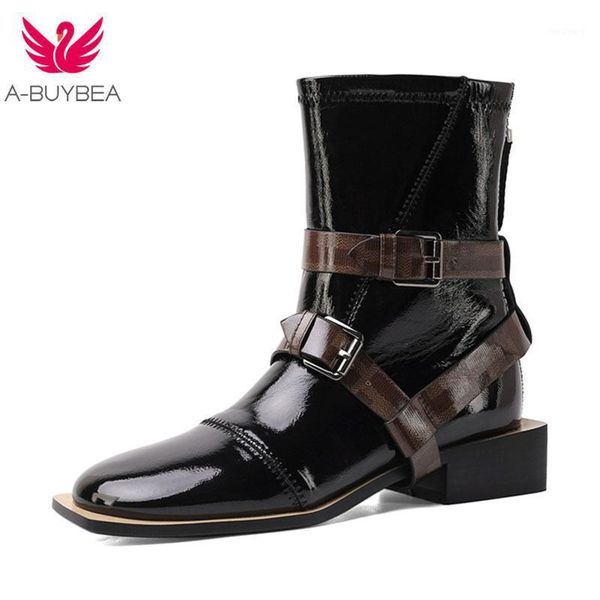 

2020 autumn winter fashion genuine leather ankle boots solid buckle comfortable round toe shoes new women's boots1, Black