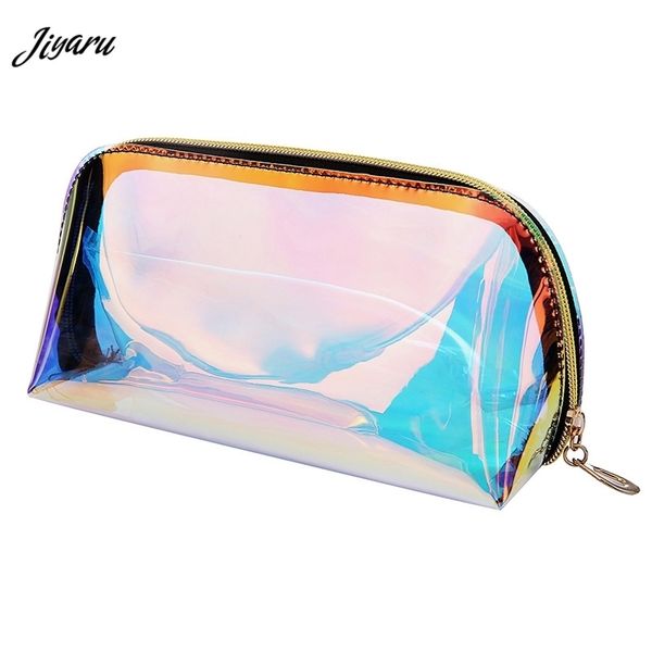 

fashion women makeup case laser cosmetic bags transparent cosmetic pouch ladies jelly bag portable make up pouch organizer lj200824, Blue;pink