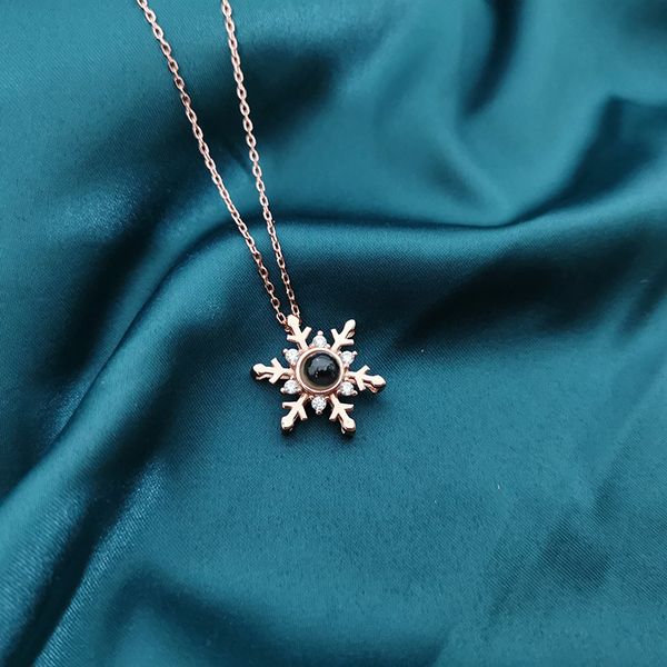

fashion 925 sterling silver snowflake necklace female clavicle chain tiktok new product projection 100 languages i love you christmas gift f