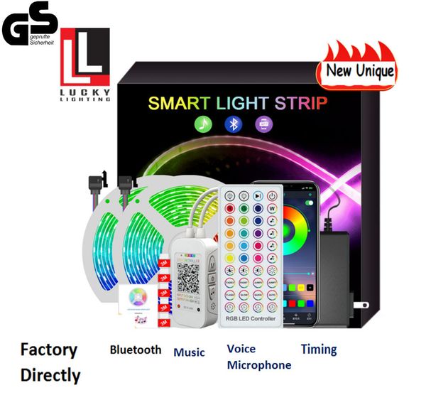 GS Bluetooth LED Strip Luci da 20 m RGB 5050 SMD Flexible Riboli flessibile Musica impermeabile LED LED LED 5M 10M DIATURA DI NACILE DC CONTROLLO