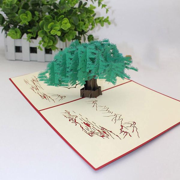 

chinese style 3d handmade verdant pine and cypress paper invitation greeting cards postcard business teachers' day creative gift