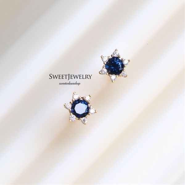 

s925 sterling silver plated 18 k gold blue spinel for women's gentle and simple temperament versatile shining zircon earrings, Golden