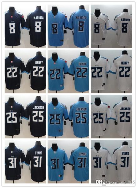 

men women youth tennessee titans 31 kevin byard 22 derrick henry 25 adoree' jackson 8 marcus mariota blue football jerseys, Black;red