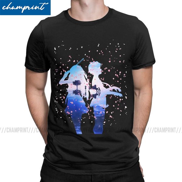 

novelty your lie in april shigatsu wa kimi no uso anime kaori & kousei kimi no na wa anime classic hooded sweatshirt hoodie men t shirt