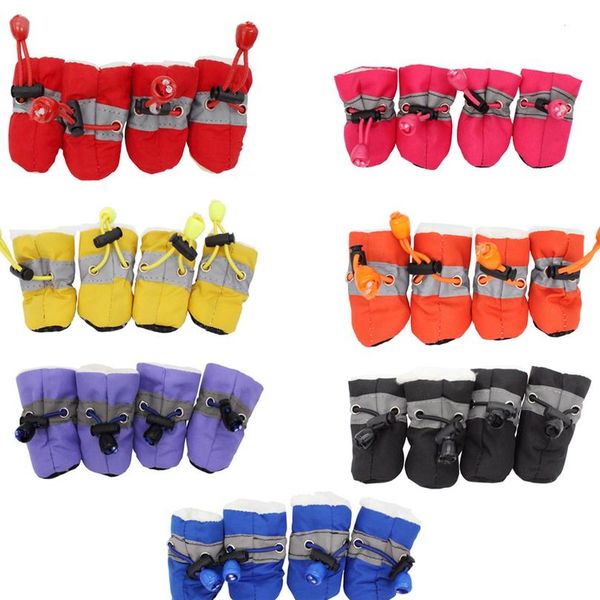 

4pcs/set winter reflective thick warm pet shoes dogs snow boots anti-slip waterproof shoes for small dogs cats sqcelp