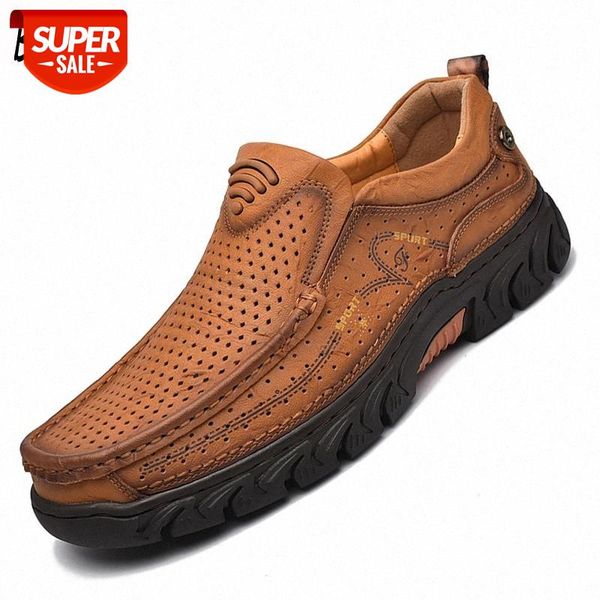 

brand men's casual shoes genuine leather men shoes outdoor waterproof men loafers comfortable hiking zapatos de hombre #cb0a
