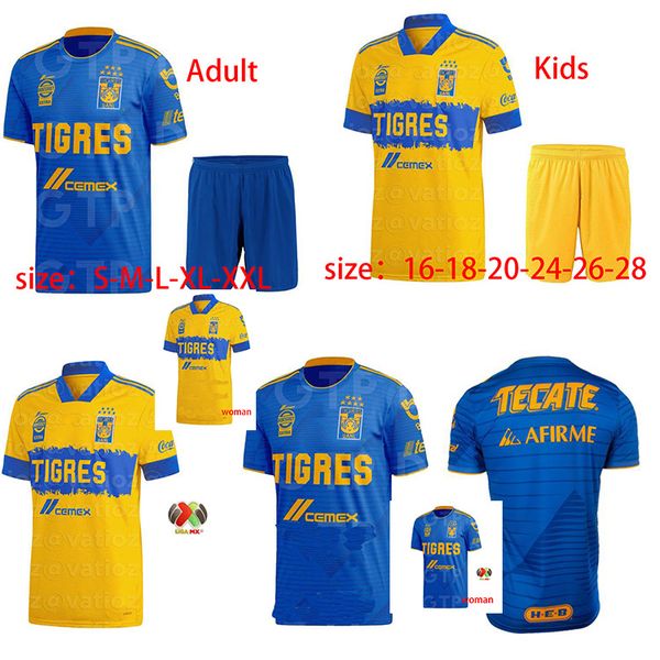 

men's = children's set 2021 uanl tigres gignac football shirt set 20 21 vargas camiseta maillot home and away pizarro mexico footb, Black;yellow