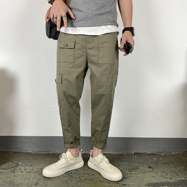 

american casual straight pants tide brand overalls korean version of the trendy handsome cropped pants1, Black