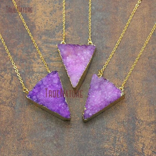 

pendant necklaces rose red color druzy crystal necklace jewelry gold simple design chains triangle charm for women in 18 inch nm11329, Silver