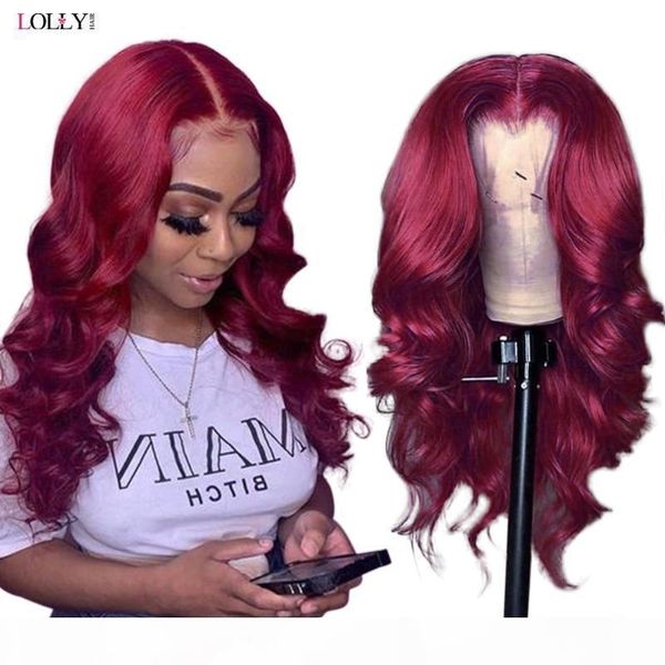 

long burgundy red body wave wig 28 30 32 34inch ginger orange brazilian lace front human hair wigs for black women middle part, Black;brown