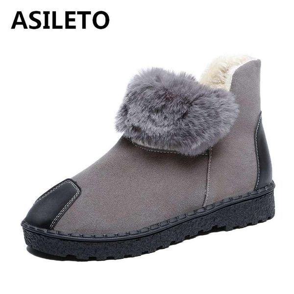 

asileto slip on snow boots plush ladies shoes female faux fur warm winter ankle boots female girls student shoes sapatos botas, Black