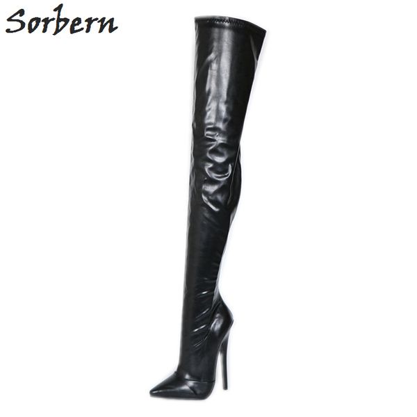 

sorbern matte extra long women boots over the knee high heel boots pointy toes custom leg length black booties gothic shoes t200425