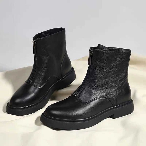 

front zipper martin women's tube single boot korean version 2020 new autumn and winter flat bottom 41 large short boots women, Black