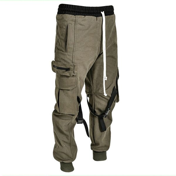 

men pocket pants casual cargo pants spring autumn full length jogger pants mens sweatpants ing, Black