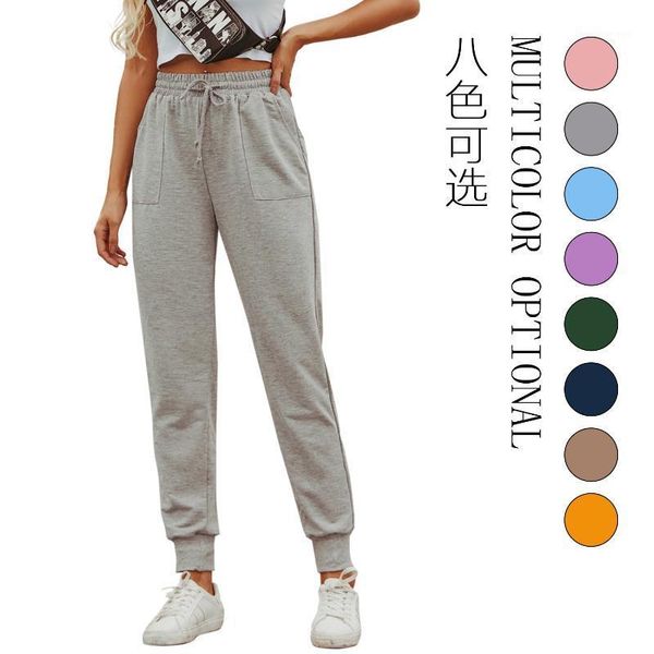 

women's pants & capris autumn and winter casual sports elastic high waist trousers thin section loose solid cotton1, Black;white