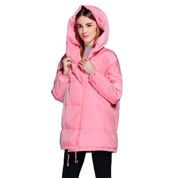 

fitaylor winter down long coat women loose 90% duck down keep warm parkas oversized lapel navy blue jacket waist tie-wraps 201214, Black